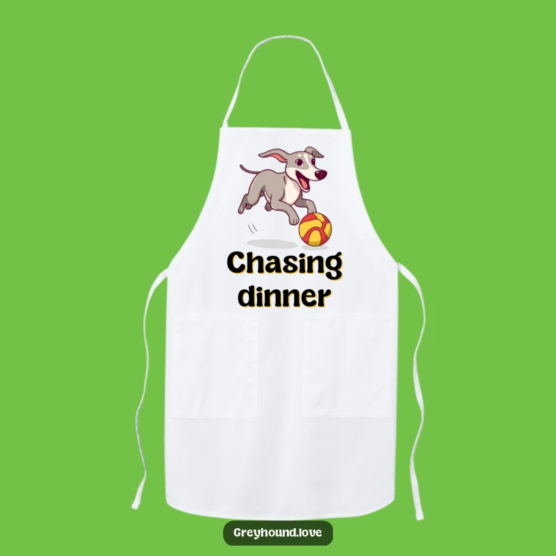 Funny Greyhound Apron: Cook with Energy, Ball Chase Kitchen Style