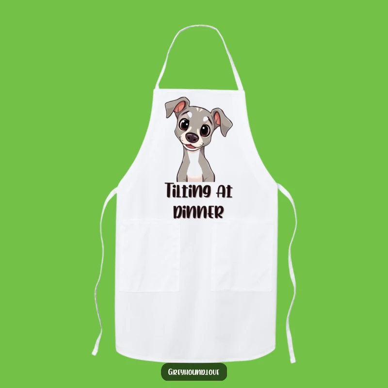 Funny Greyhound Apron: Cook with Curiosity, Head Tilt Chef's Style