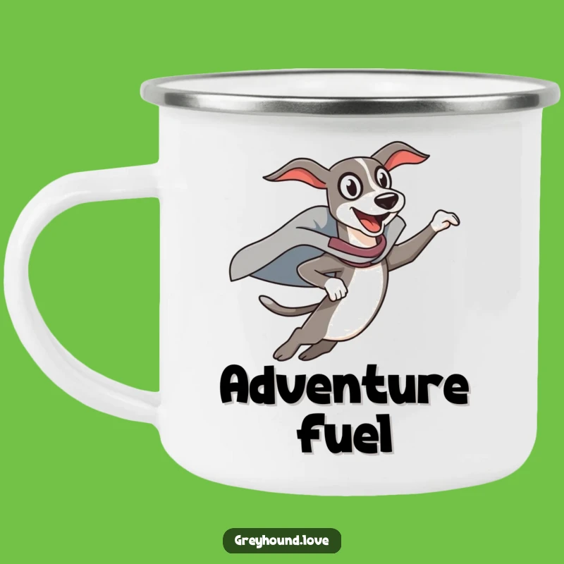 Funny Superhero Greyhound Camping Mug: Adventure Fuelled by Heroism, A Great Funny Gift!