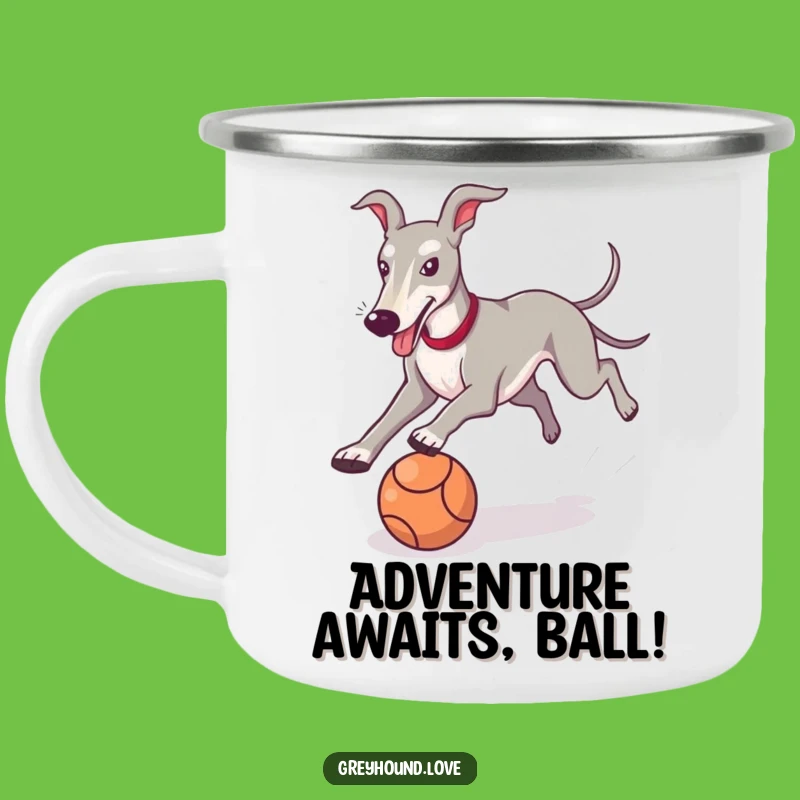 Funny Greyhound Campfire Mug: Sighthound Ball Chase Adventure for Outdoor Lovers