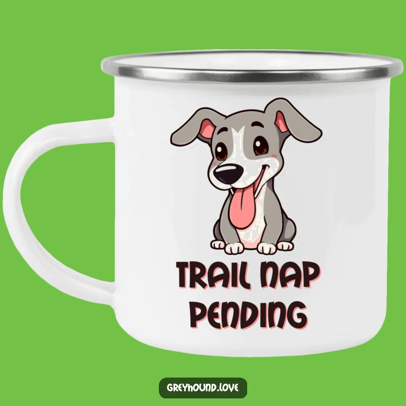 Funny Greyhound Camping Mug: Durable and Hilarious Dog Lover Outdoor Gift