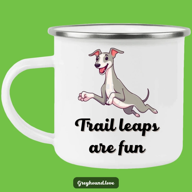 Funny Greyhound Leap Camping Mug: Outdoor Dog's Warm Drink, Hilarious Gift