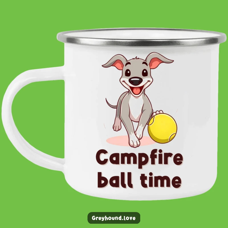 Funny Greyhound Tennis Ball Camping Mug: Outdoor Dog's Warm Drink, Hilarious Gift