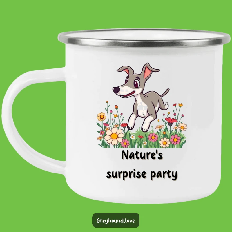 Funny Surprised Greyhound Flower Camping Mug - Surprise & Fun Outdoors