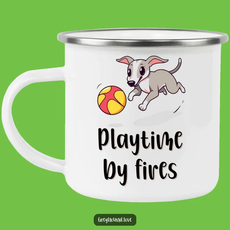 Durable Greyhound Ball Chase Camping Mug: Enjoy Your Brew with Energetic Canine Company