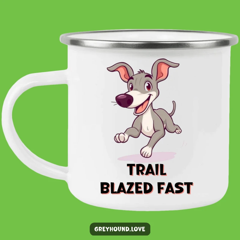 Funny Greyhound Camping Mug: Goofy Zoom Design, Great Outdoor Gift