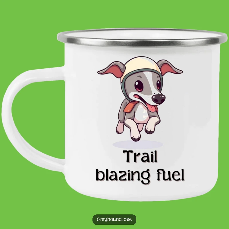 Funny Greyhound Helmet Camping Mug: Speedy Dog Adventure, Tongue Lolling, Outdoor Gift