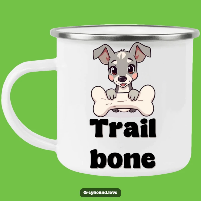 Funny Greyhound Behind Bone Camping Mug: Surprise Your Campfire!