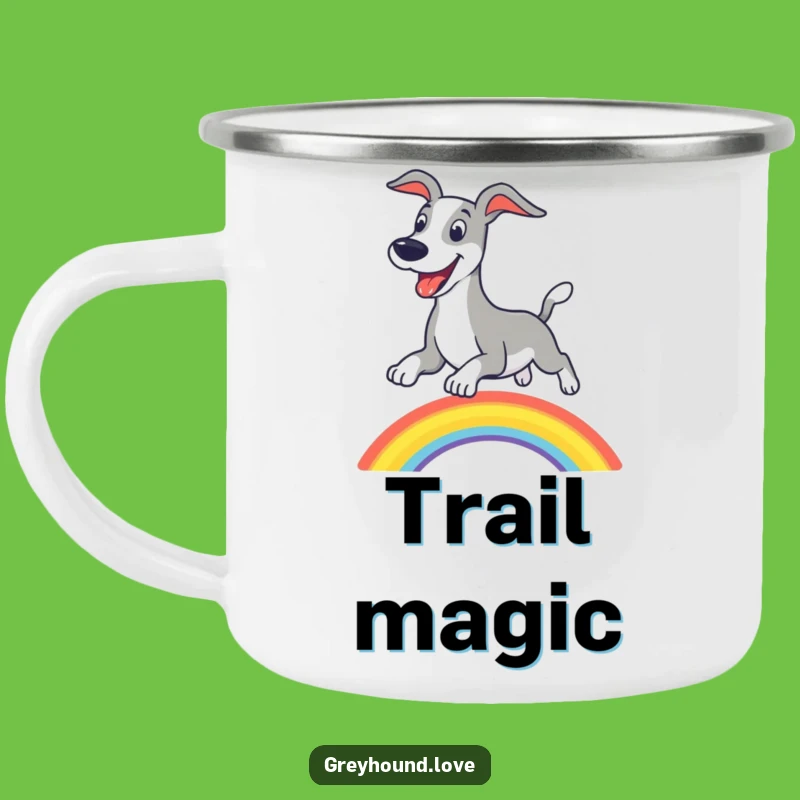 Funny Greyhound Rainbow Camping Mug, Adventure Leap - Your Hilarious Outdoor Companion!
