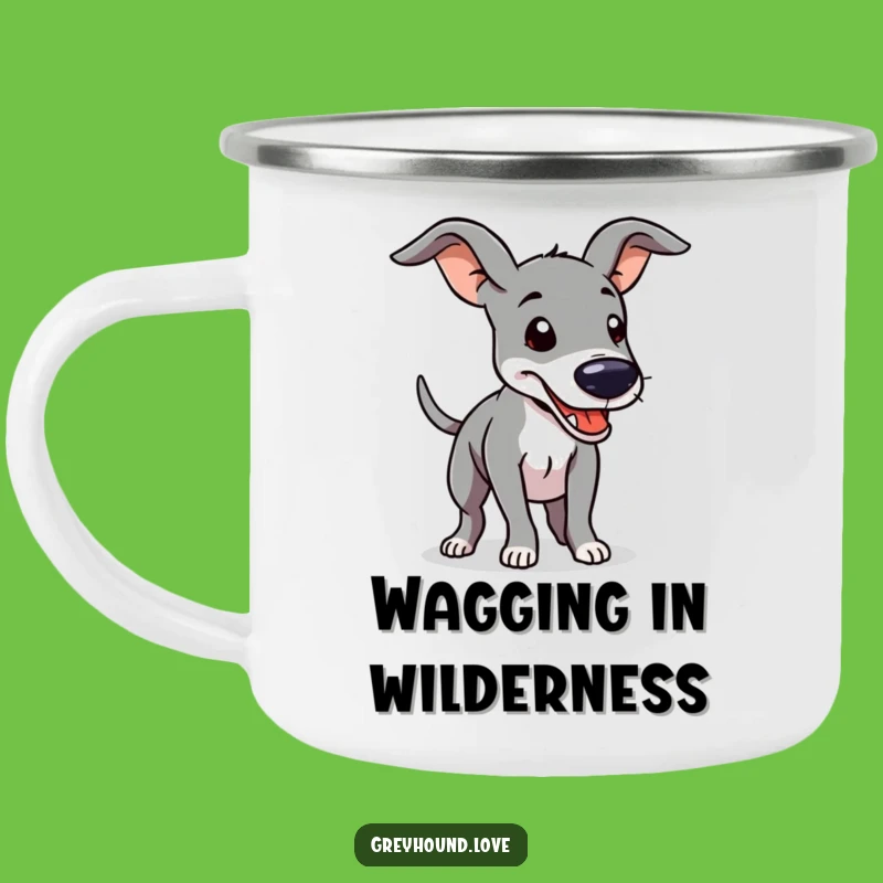 Funny Greyhound Camping Mug: Happy Wags on Outdoor Adventures