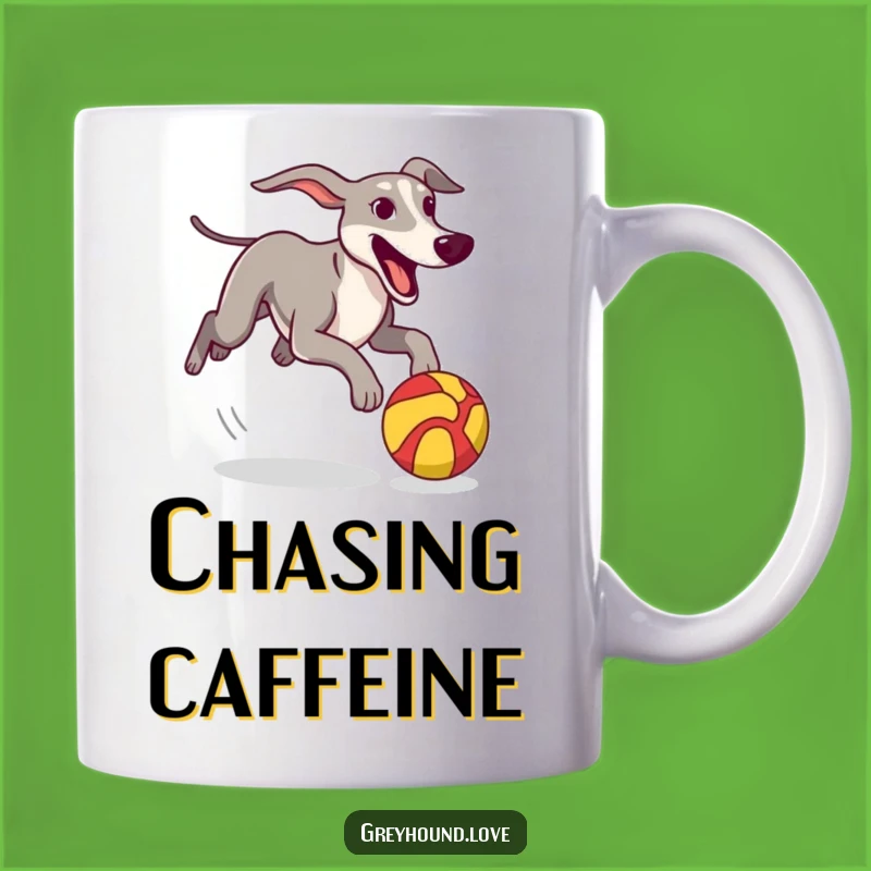 Funny Greyhound Ball Chase Mug: Playful Dog, Bright Colors, Perfect Gift