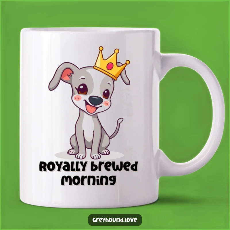 Funny Crowned Greyhound Wagging Mug - Royal & Playful Gift Idea