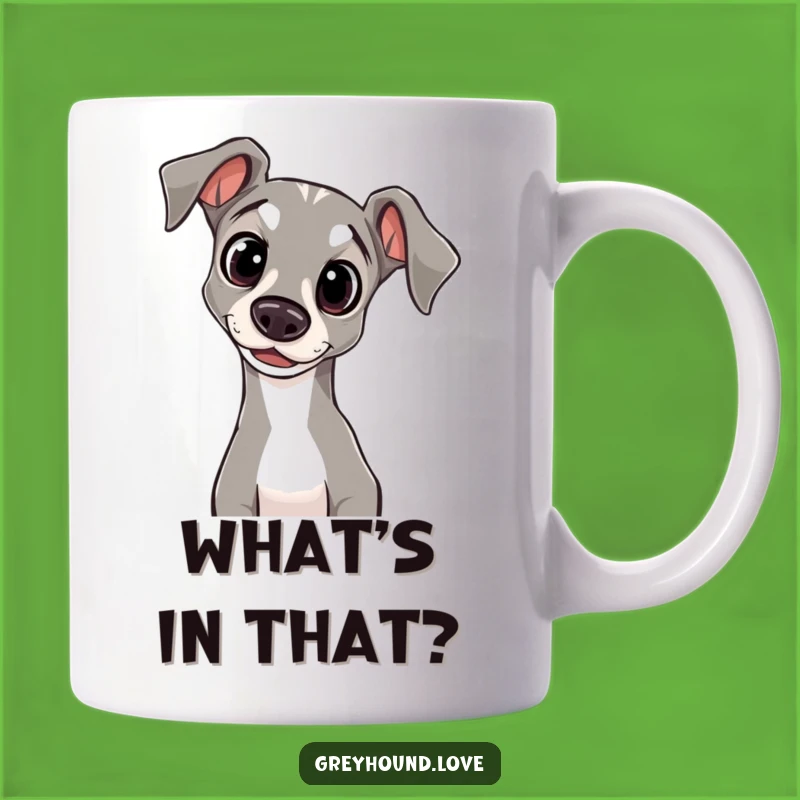 Funny Greyhound Head Tilt Mug: Innocent Eyes, Curious Charm, Perfect Gift