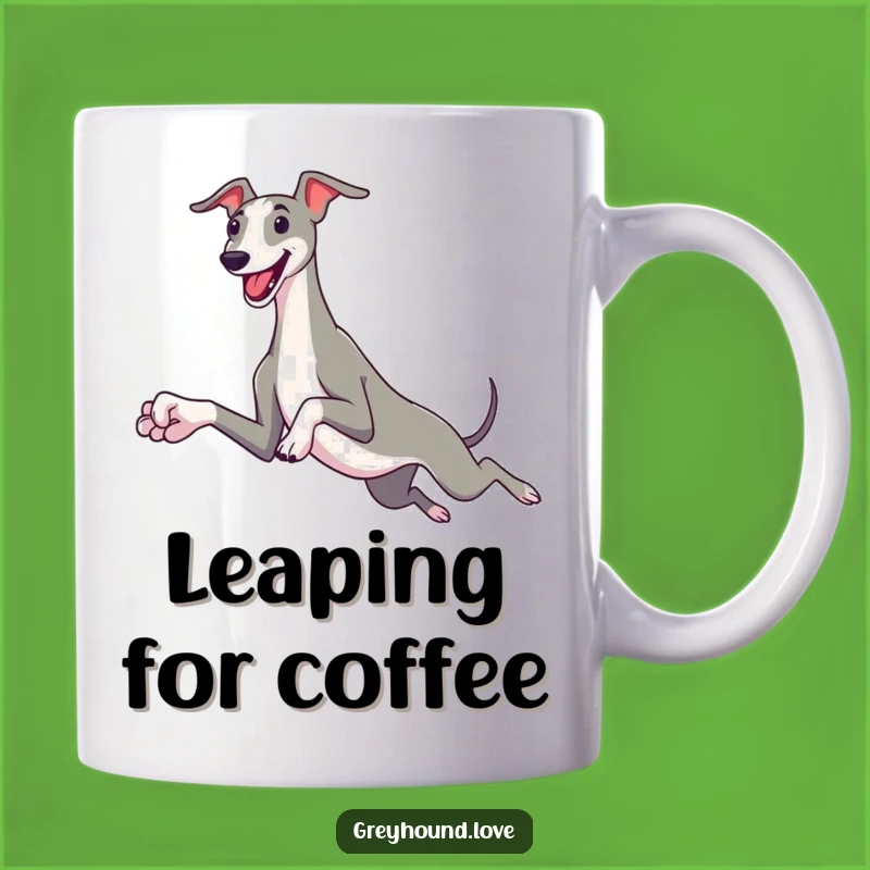 Funny Greyhound Leap Mug: Joyful Dog's Funny Gift for Pet Lovers