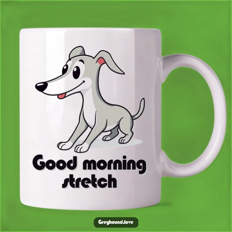 Funny Greyhound Stretch Mug: Elegant Dog Gift for Relaxed Mornings