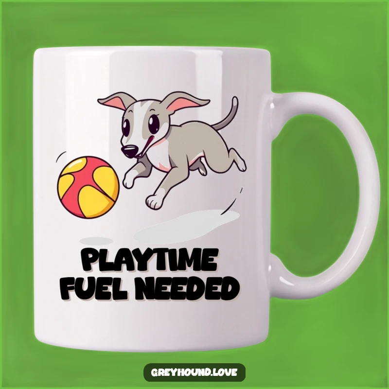 Playful Greyhound Ball Chase Mug: Fuel Your Fun with this Funny Dog Lover's Coffee Cup