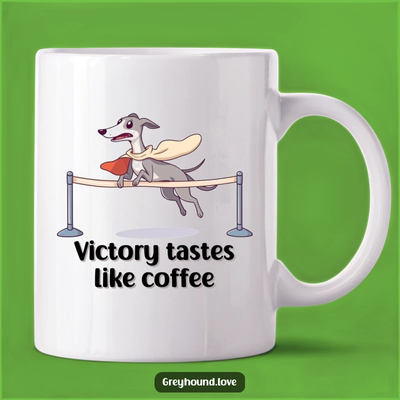 Funny Superhero Greyhound Crossing Finish Line Mug - Perfect Gift for Race Lovers