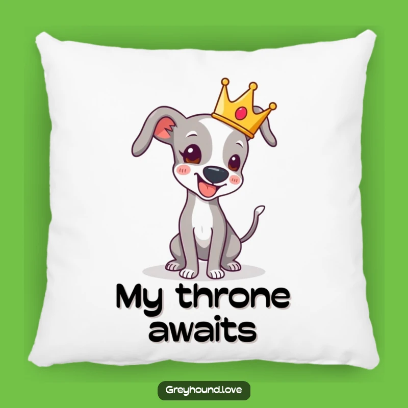 Funny Crowned Greyhound Tail Wag Pillow - Comfy & Royal Accent