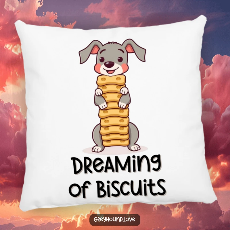Funny PILLOW: A greyhound demonstrates amazing biscuit-stacking balance, providing a soft and humorous touch to any room.