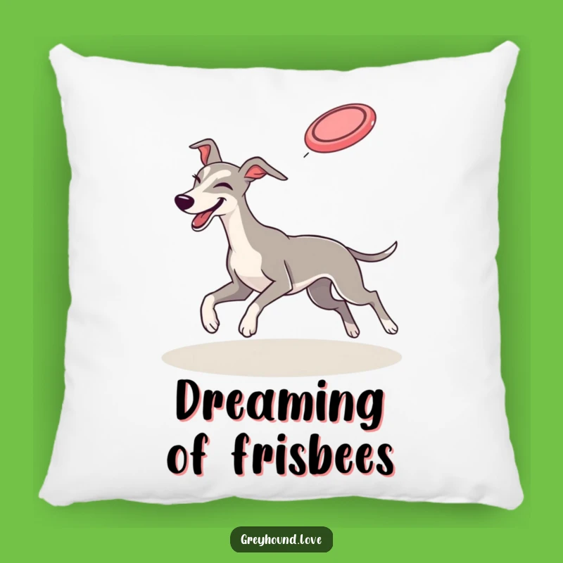 Funny Greyhound Pillow: Playful Frisbee Catch Comfort!