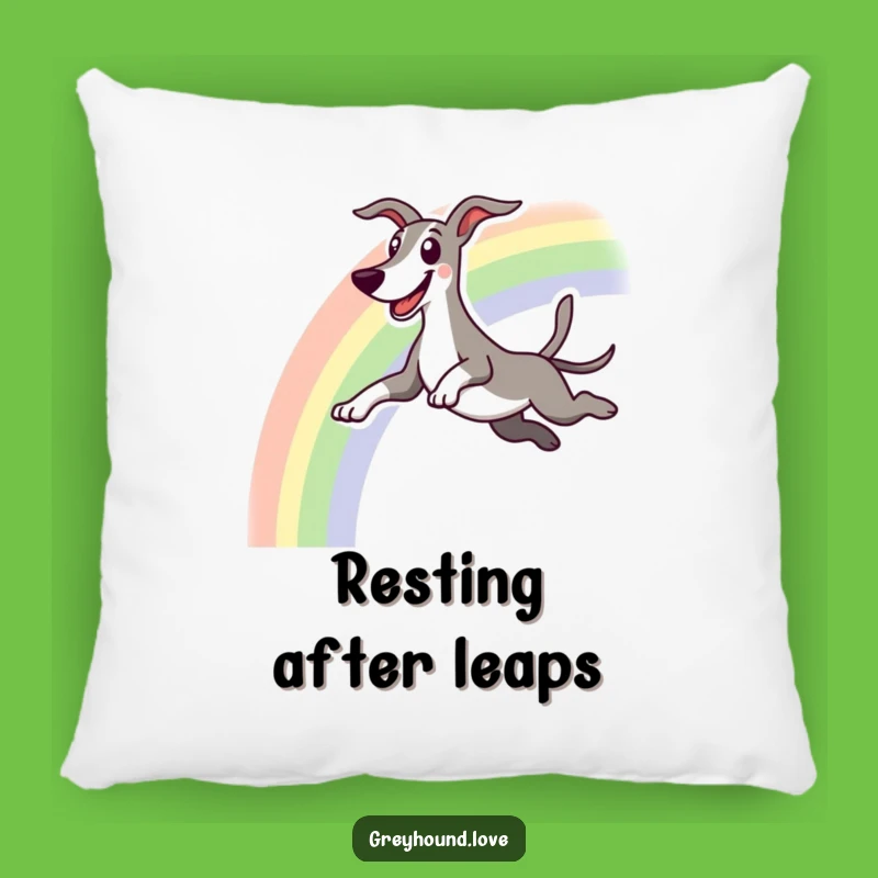 Funny Greyhound Rainbow Pillow: Cozy Leap, Comfy Humorous Gift