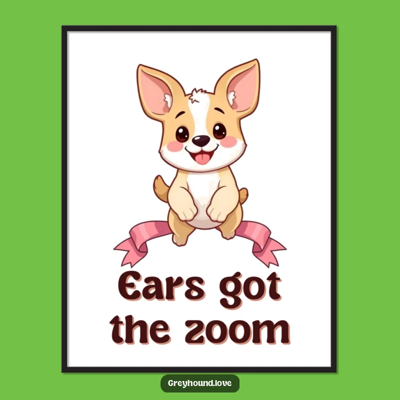 Funny Dog Ears Digital Print: Oversized Ear Dog Leap Art Funny Gift