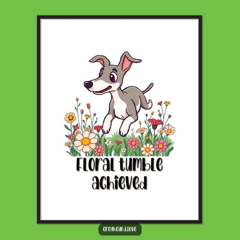 Funny Surprised Greyhound Flower Digital Art - Instant Whimsical Humor