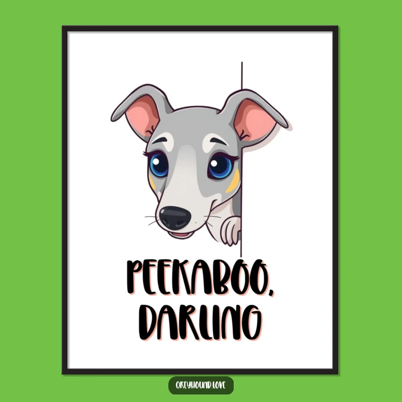 Funny Curious Greyhound Digital Art: Sighthound Peek-a-Boo Instant Decor