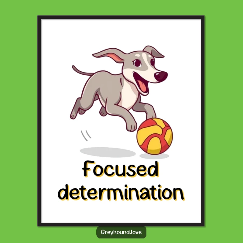 Funny Greyhound Digital Art: Ball Chase Action, Bright Colors, Instant Download