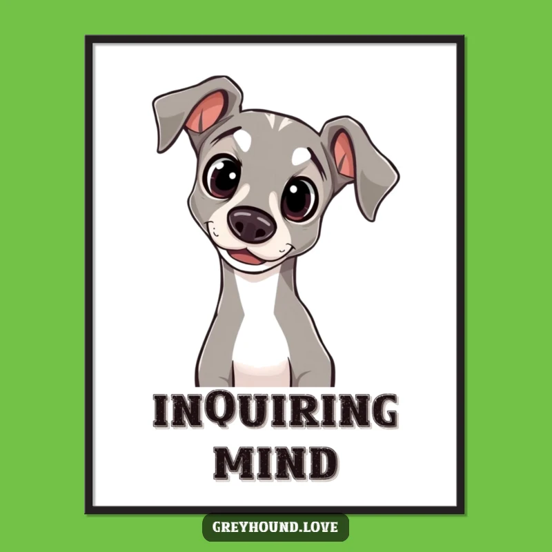 Funny Greyhound Digital Art: Innocent Gaze, Head Tilt, Instant Download