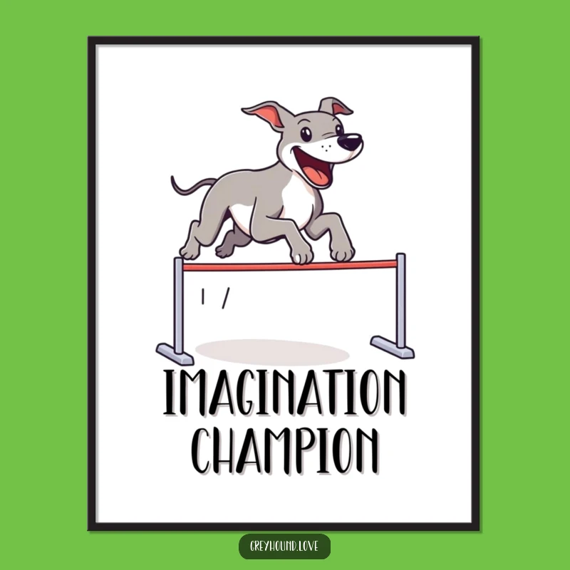 Funny Greyhound Digital Art: Joyous Leap Over Imaginary Hurdles, Instant Download