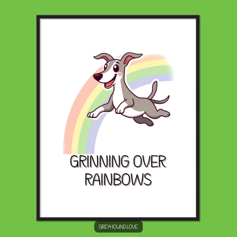 Funny Greyhound Rainbow Digital Art: Joyful Leap, Printable Humorous Gift
