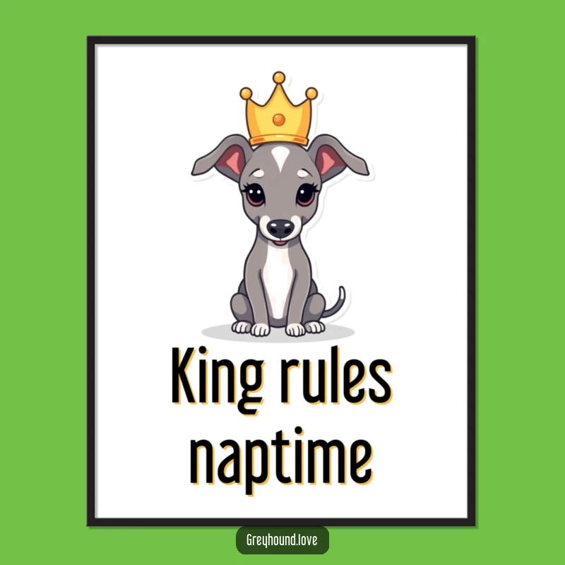 Funny Royal Greyhound Crown Digital Art: Regal Pup Wall Decor