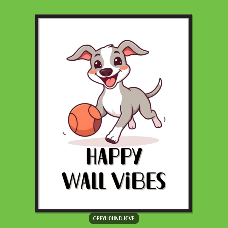 Funny Greyhound Playful Print: Happy Dog Digital Art, Perfect Gift