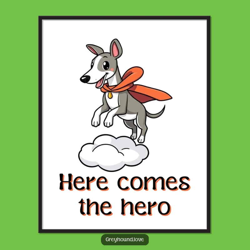 Funny Superhero Greyhound Leaping Digital Art - Instant Heroic Humor