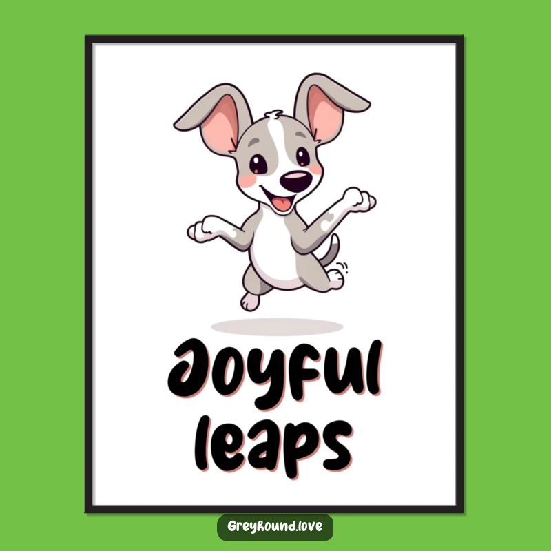 Funny Greyhound Ears Digital Art: Joyful Leaping Dog, Oversized Ears, Instant Gift