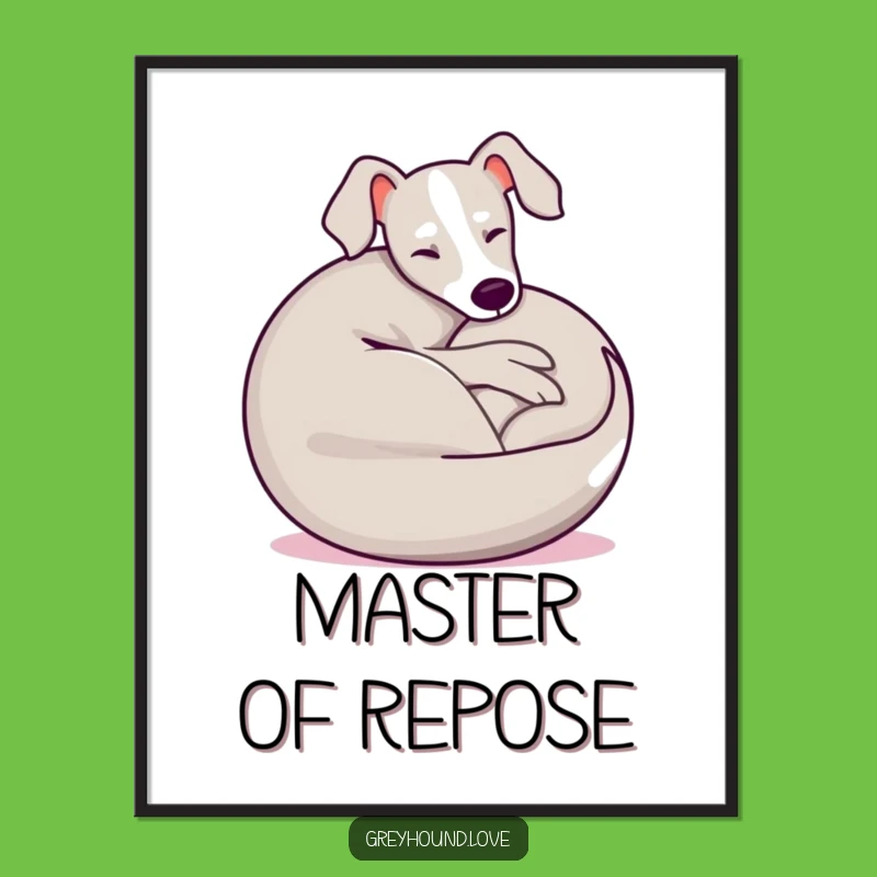 Funny Greyhound Digital Art: Relaxed Dog Ball Design, Instant Humorous Decor
