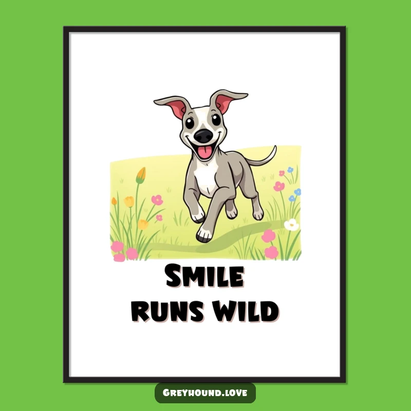 Funny Happy Greyhound Running Digital Art: Joyful Pup Wall Decor