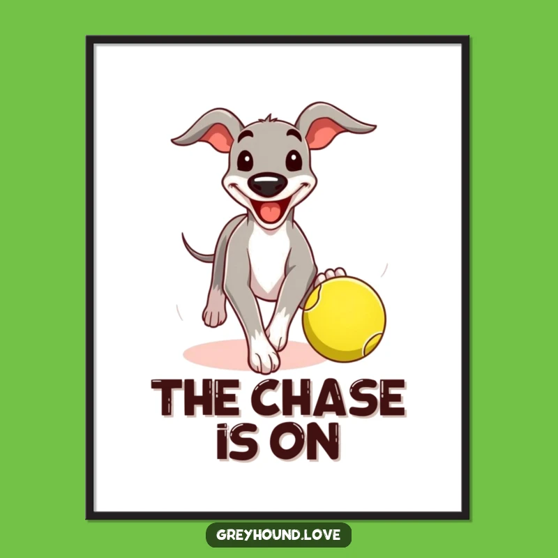 Funny Greyhound Tennis Ball Digital Art: Grinning Dog Print, Hilarious Gift