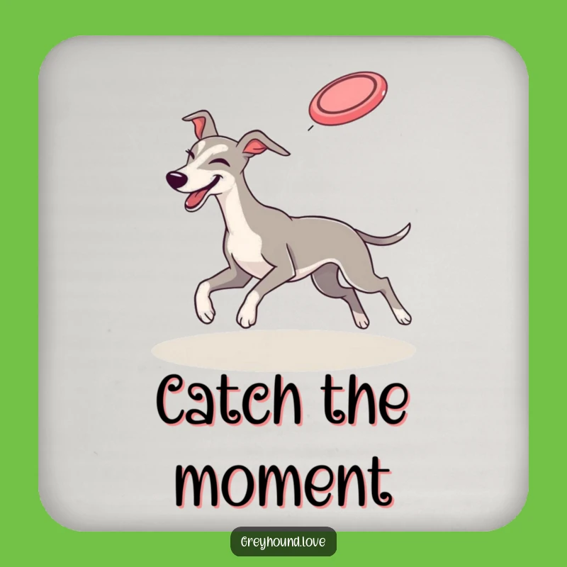 Funny Greyhound Coaster Set: Playful Frisbee Catch Protection!