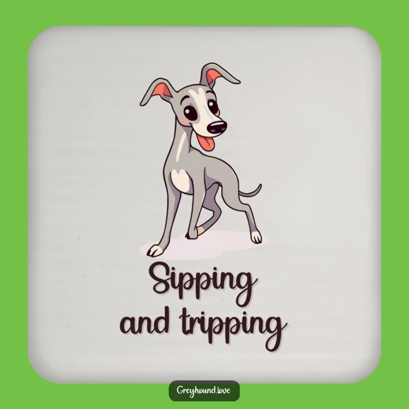 Funny Greyhound Tripping Kawaii Coaster: Hilarious Dog Decor