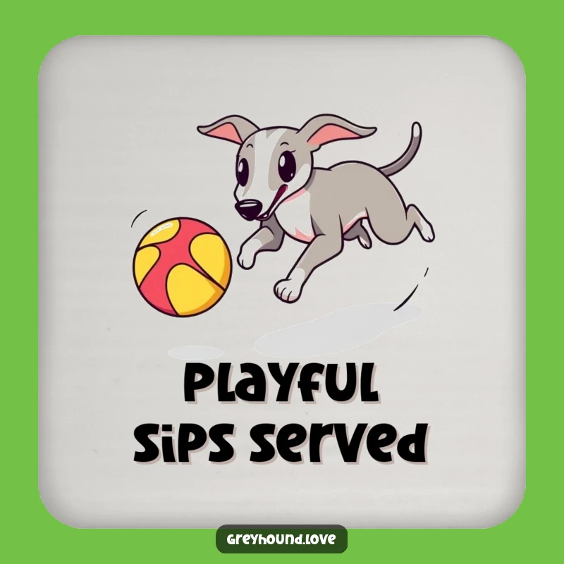 Playful Greyhound Ball Chase Coaster Set: Protect Surfaces with Energetic Canine Charm