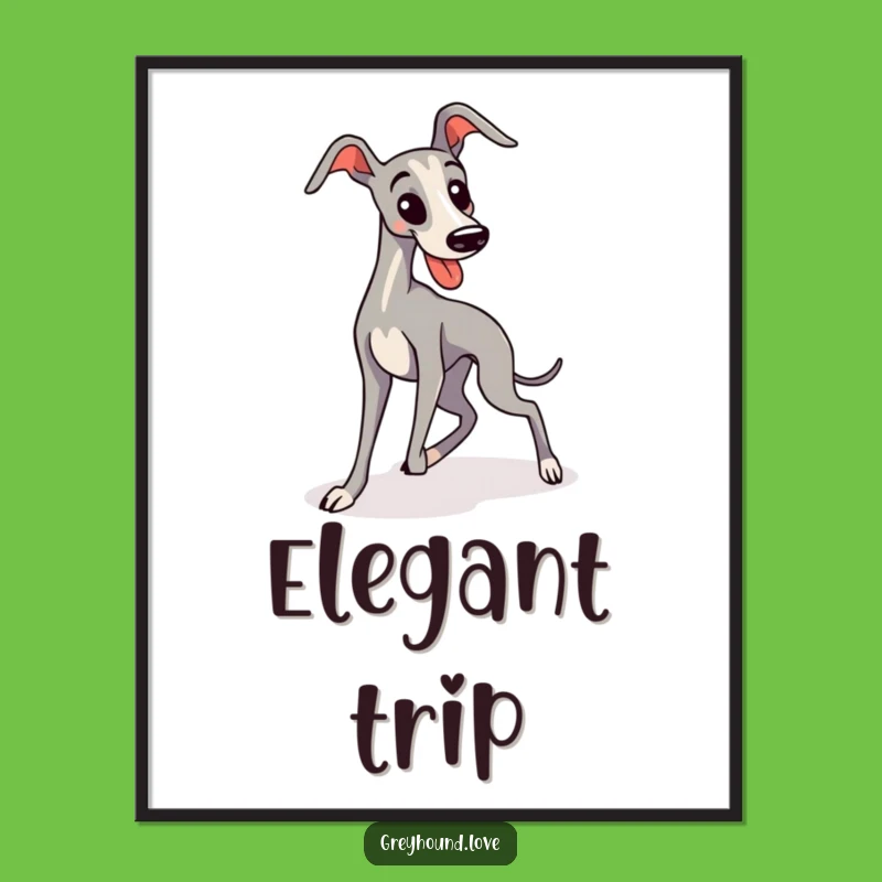 Funny Greyhound Tripping Kawaii Art Print: Hilarious Dog Decor