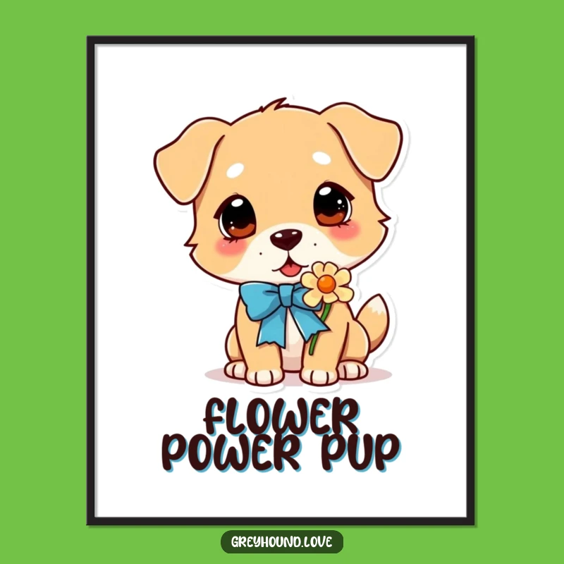 Funny Dog Sniffing Flower Poster: Artful Doggy Scent Print Funny Gift
