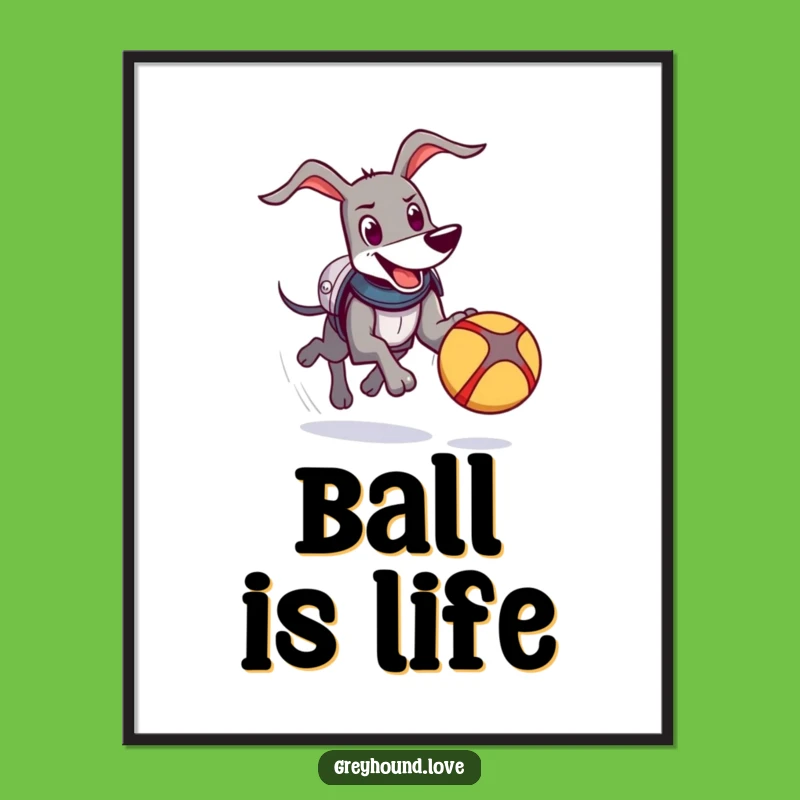 Funny Knight Greyhound Poster: Armor Dog Art, Chasing Ball, Quirky Wall Decor Gift