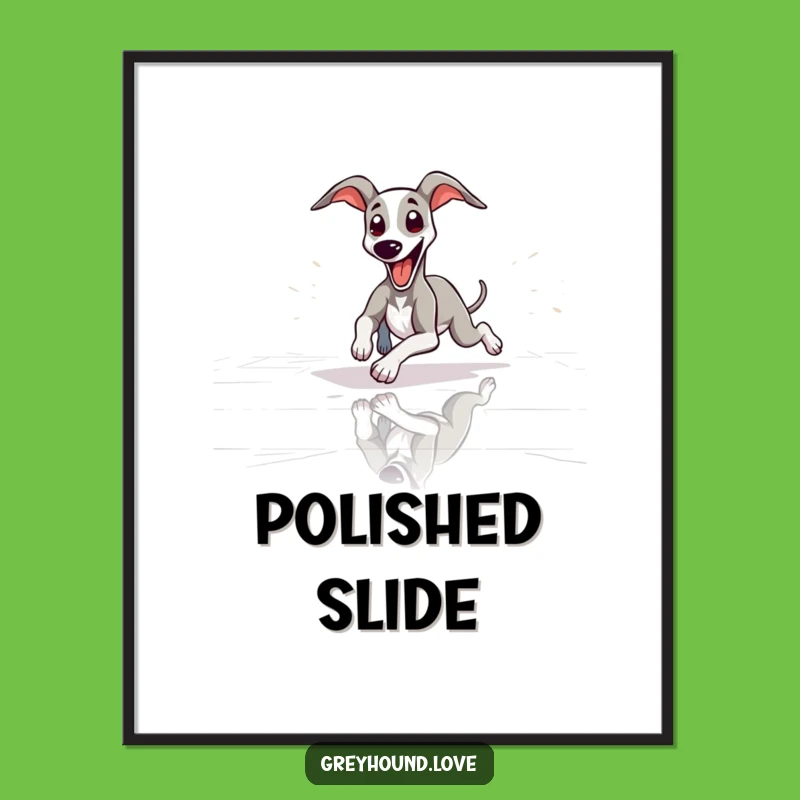 Funny Greyhound Sliding Tongue Out Art Print: Hilarious Dog Decor