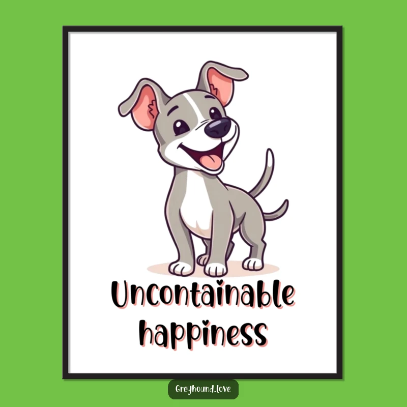 Happy Greyhound Wagging Poster: Brighten Your Walls with Canine Joy and Enthusiasm