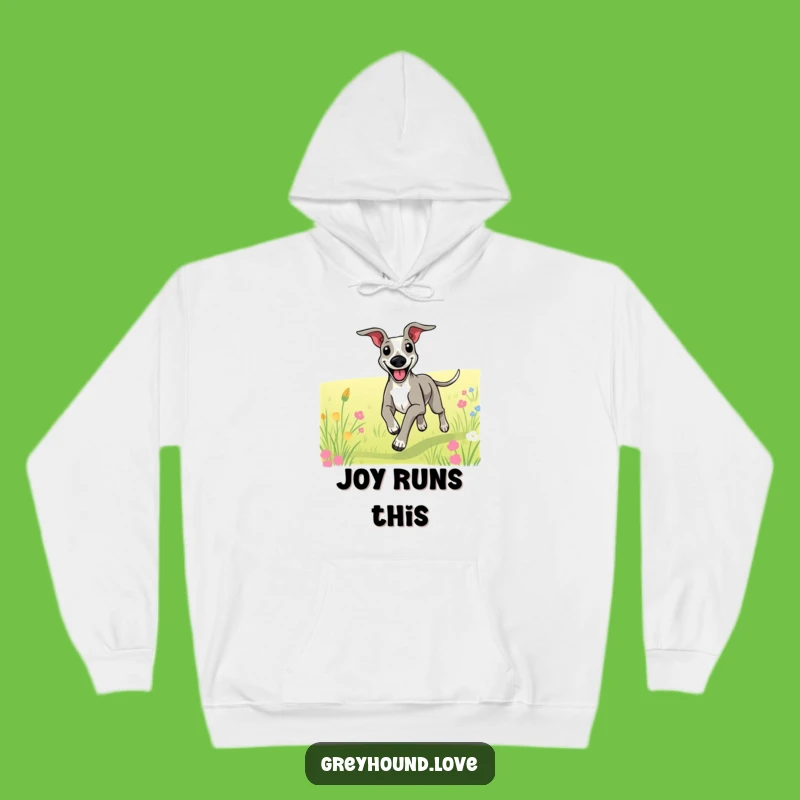 Cozy Funny Happy Greyhound Running Hoodie: Warm Comfort & Joy
