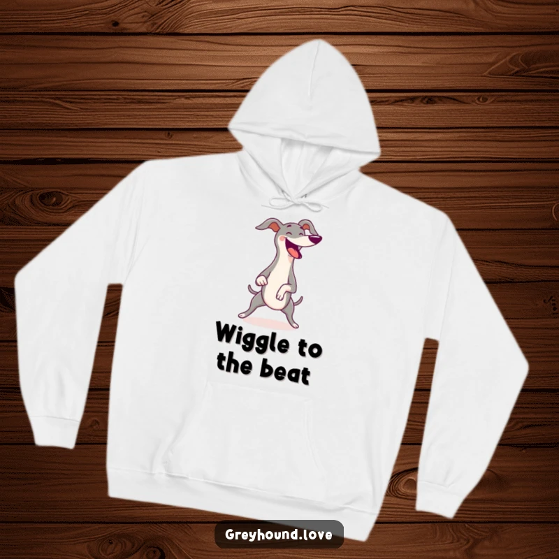 Funny Greyhound Hoodie featuring a greyhound wiggling its body enthusiastically with pure joy, embodying ultimate comfort and happiness.