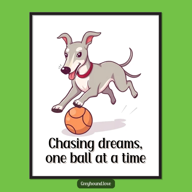 Free Printable Dog Art: Funny Greyhound Ball Chase Downloadable Wall Decor